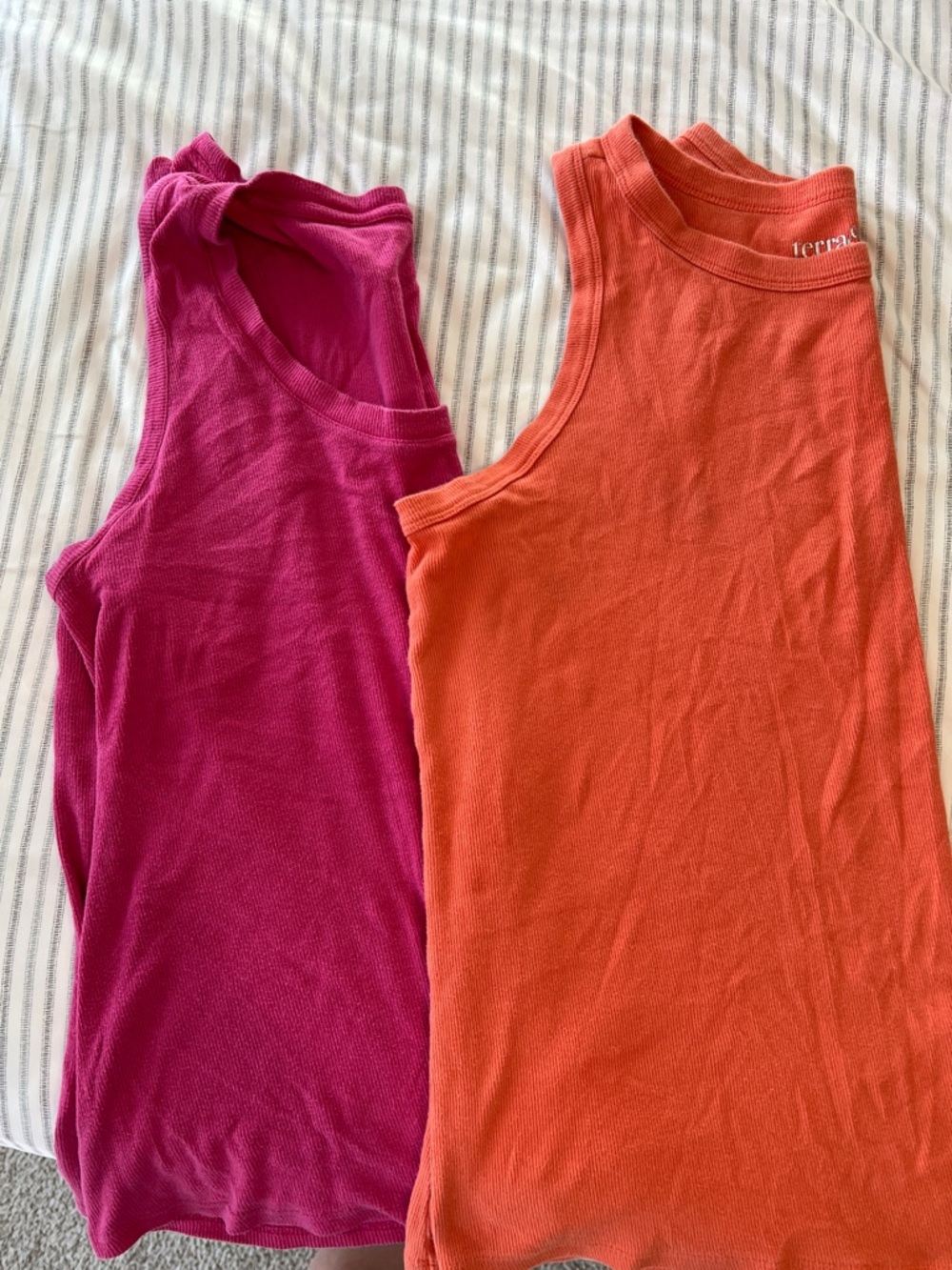 Bright Pink and Orange Tank Tops - Sleeveless Ribbed Style